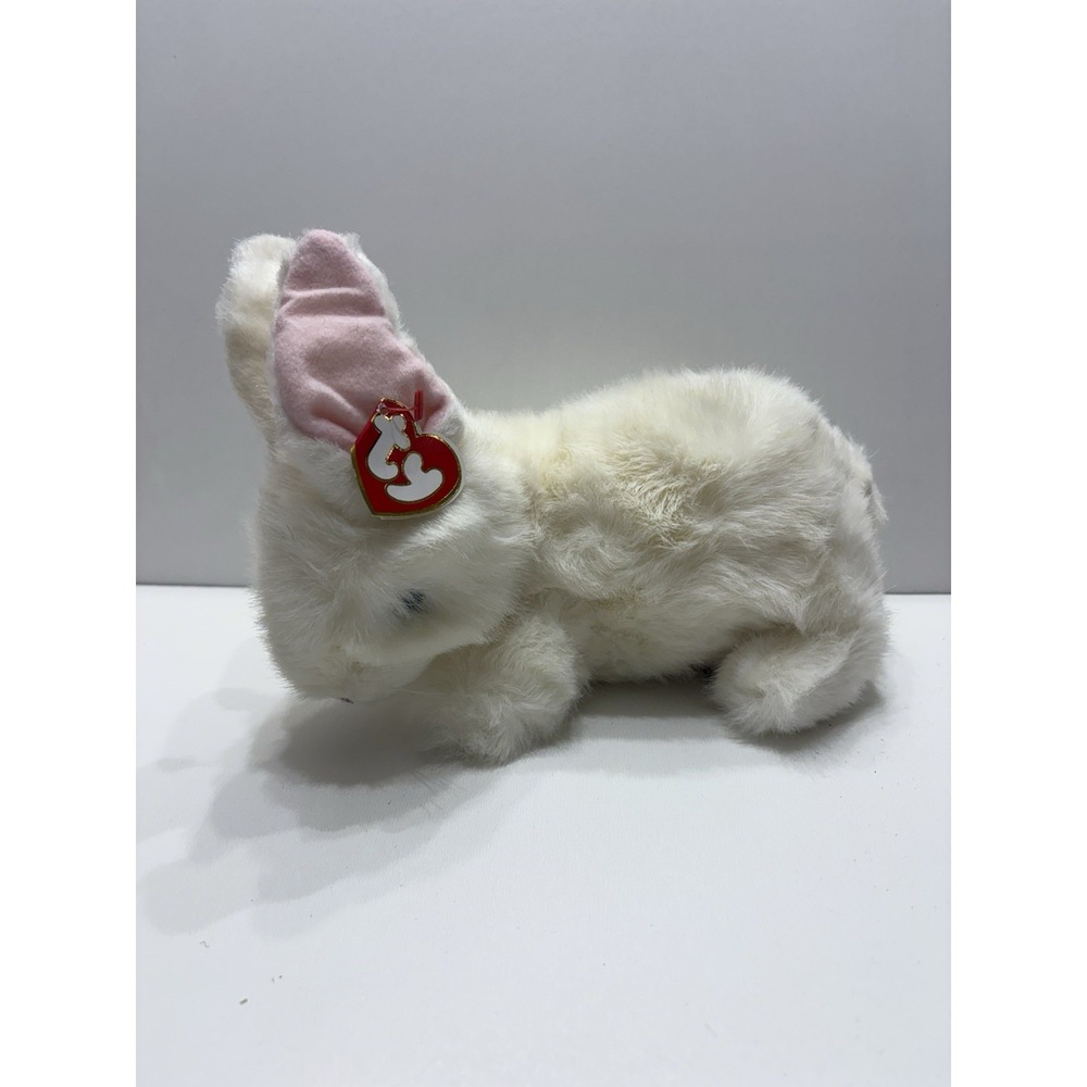 Vintage Ty 1997 Bows White Bunny Rabbit Pink Ears Plush Stuffed Animal with Tag